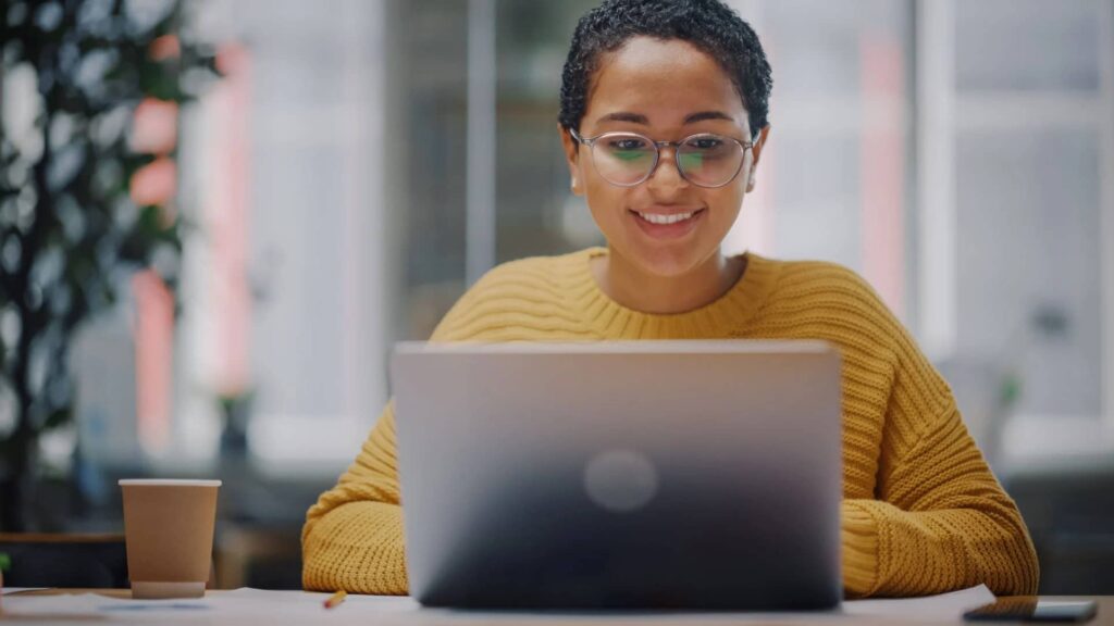 woman using touch typing